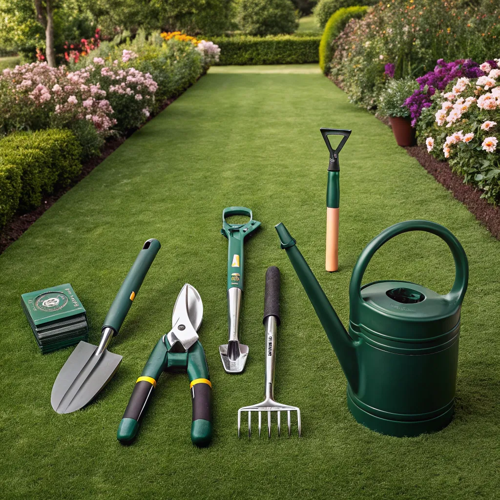 Seasonal outdoor maintenance tools including mower, trimmer, snow blower, and garden equipment for year-round use